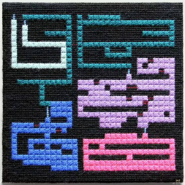 Metroid, continental stitch and Scotch stitch needlepoint. 25x25 cm