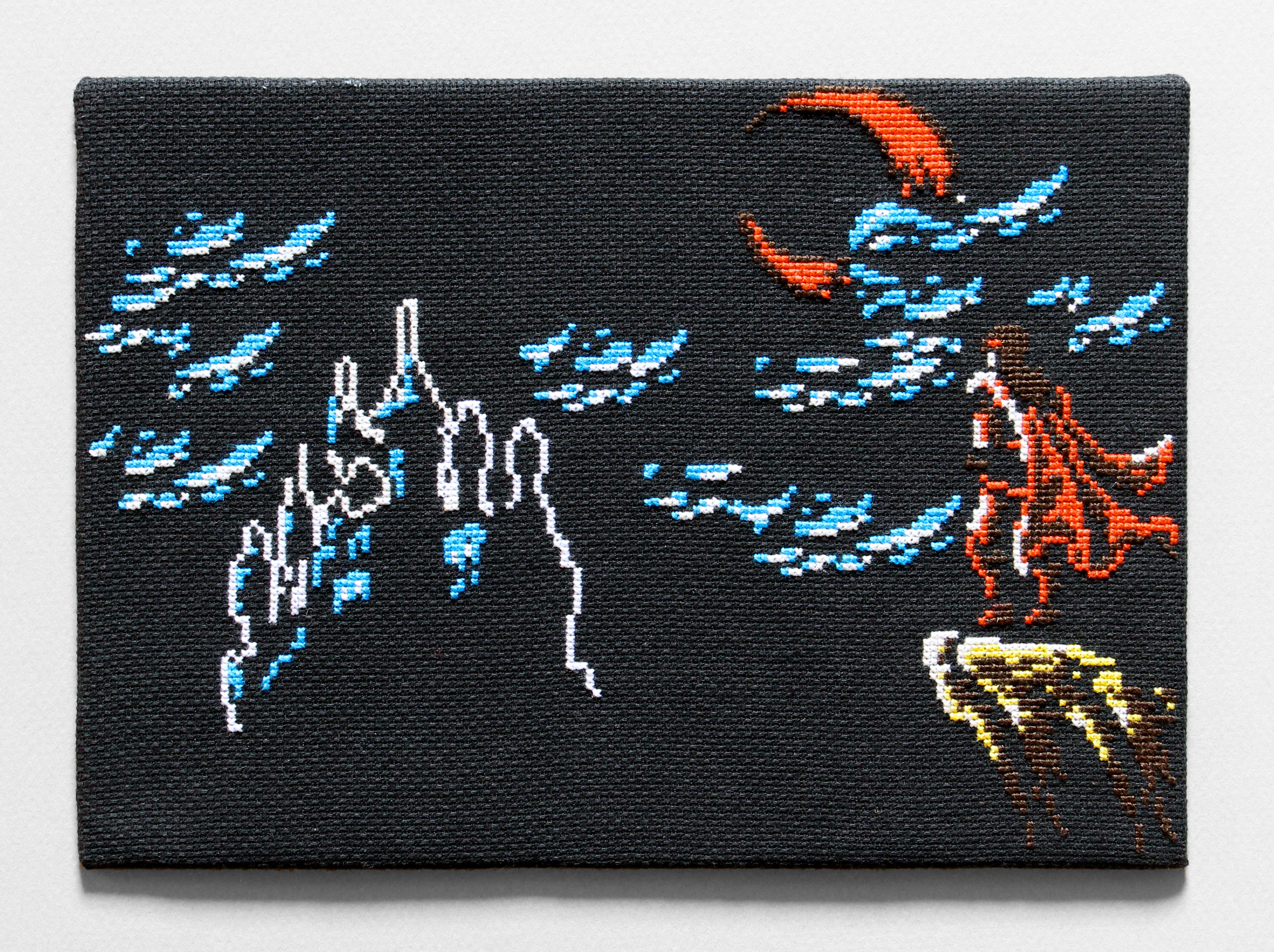  / Broderie au point de croix d’après le jeu vidéo *Castlevania III: Dracula’s Curse*, sur NES. Œuvre de l’artiste Marine Beaufils.