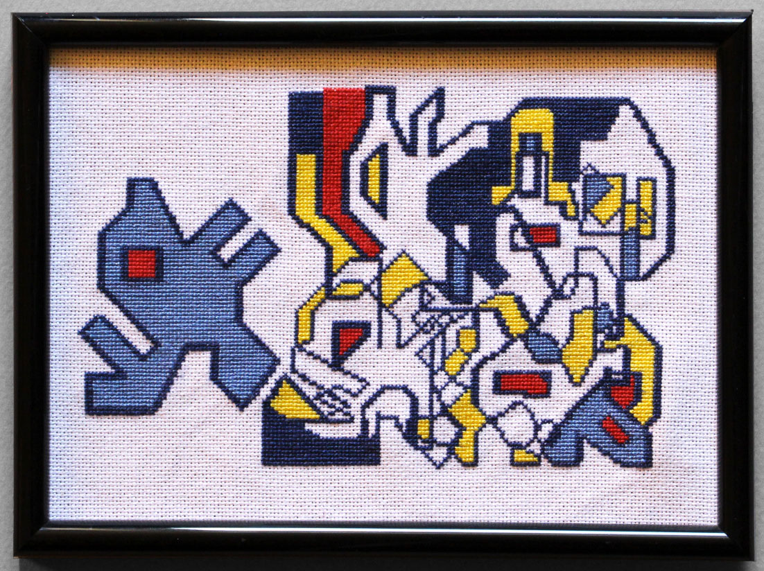  / Cross-stitch embroidery from Gues’s cartoon. Art by artist Marine Beaufils and Gues.