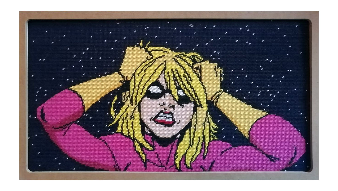  / Needlepoint of the character Luna Romy aka It Girl (created by Mike Allred). Art by artist Marine Beaufils.