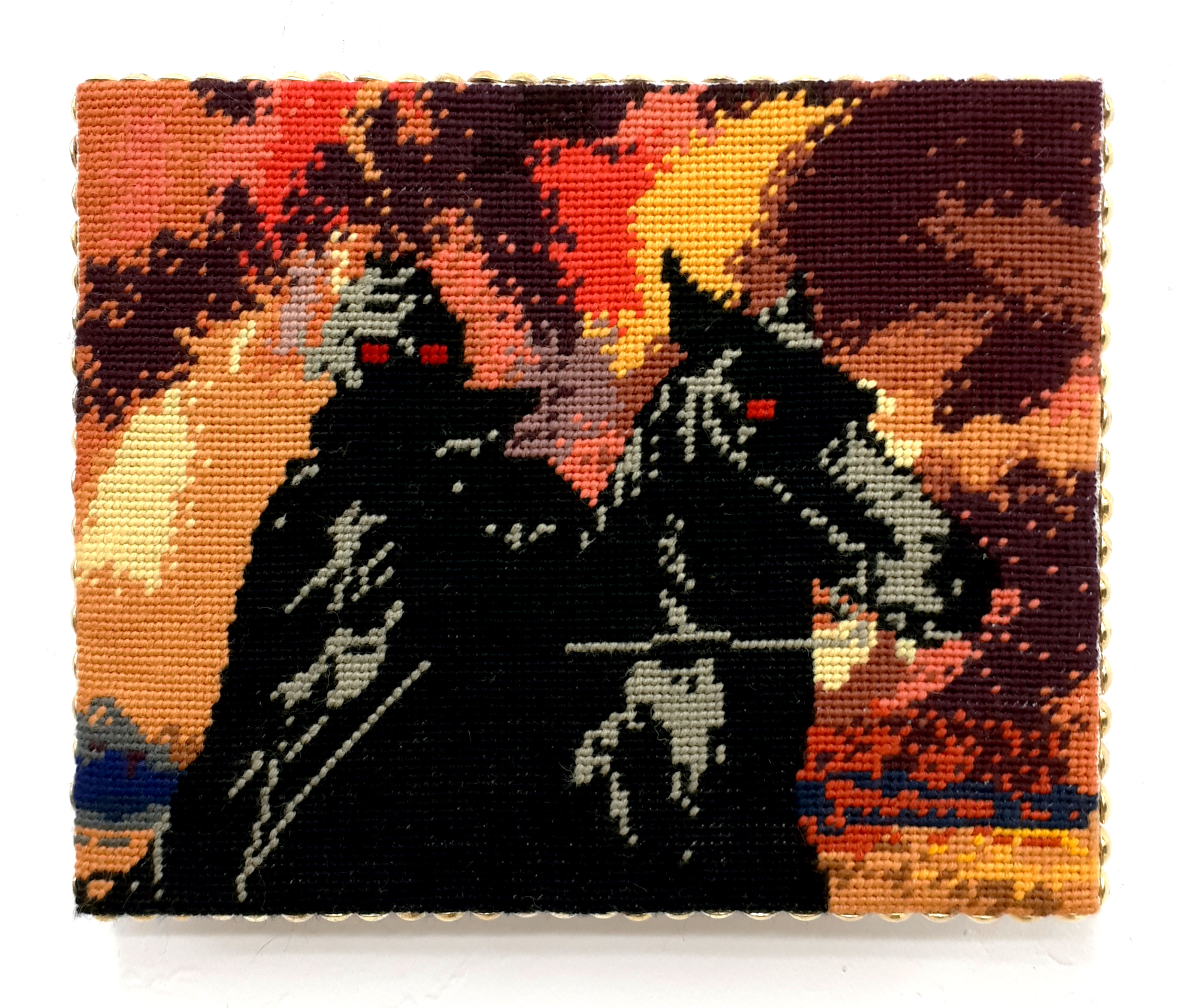  / Needlepoint inspired from a scene in *The Lord of the Rings* by Ralph Bakshi, a Nazgûl and his horse. Art by artist Marine Beaufils.