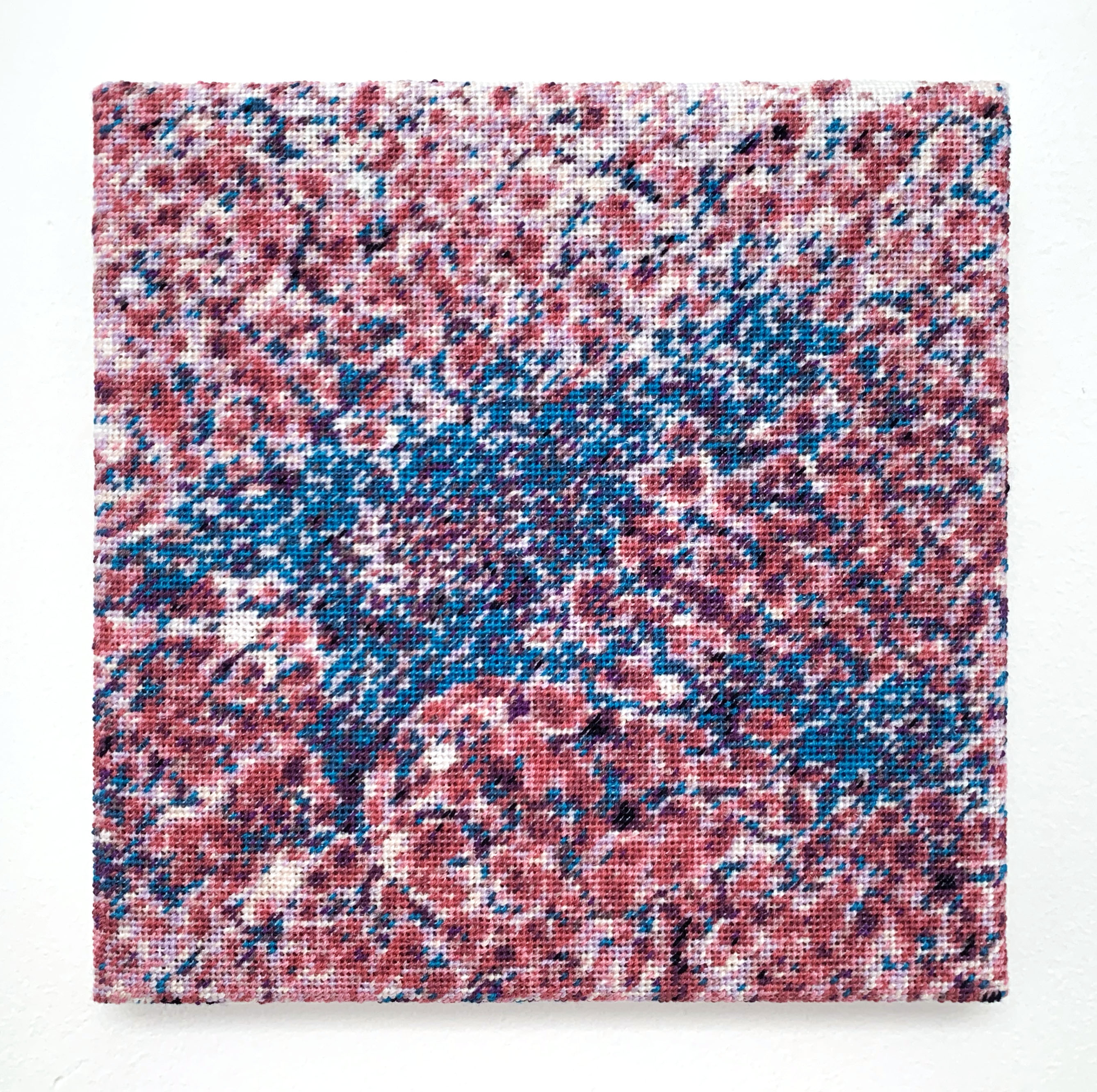  / Embroidered representation of a Masson trichrome stain of a liver biopsy from a patient with primary biliary cholangitis. Art by artist Marine Beaufils.