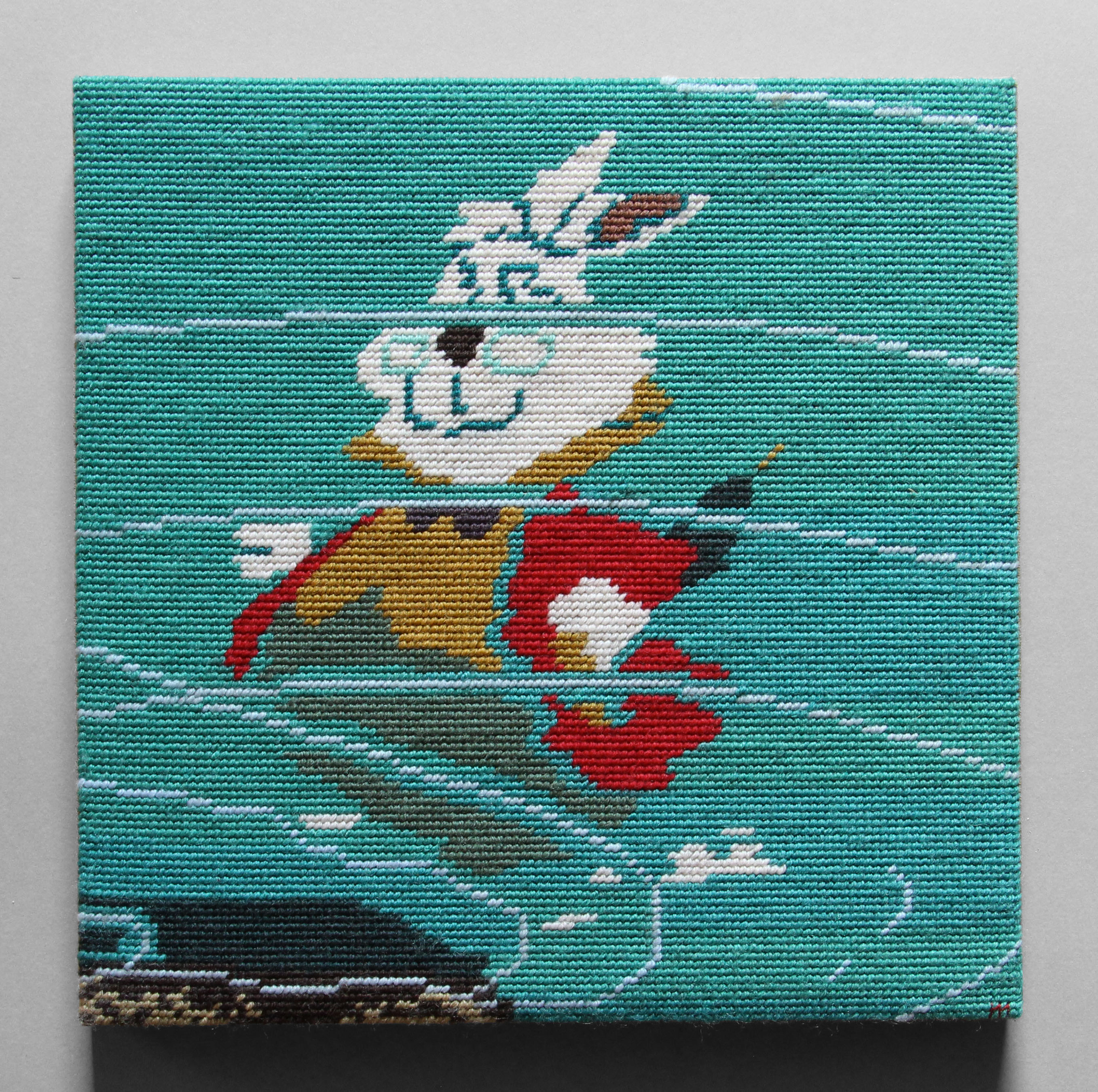  / Needlepoint of the White Rabbit, from the Disney animated film *Alice in Wonderland*. Art by artist Marine Beaufils.